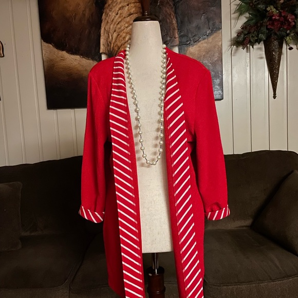 Draper's & Damon's • Large •  Red/White • Striped • Cardigan • Sweater - Picture 2 of 9
